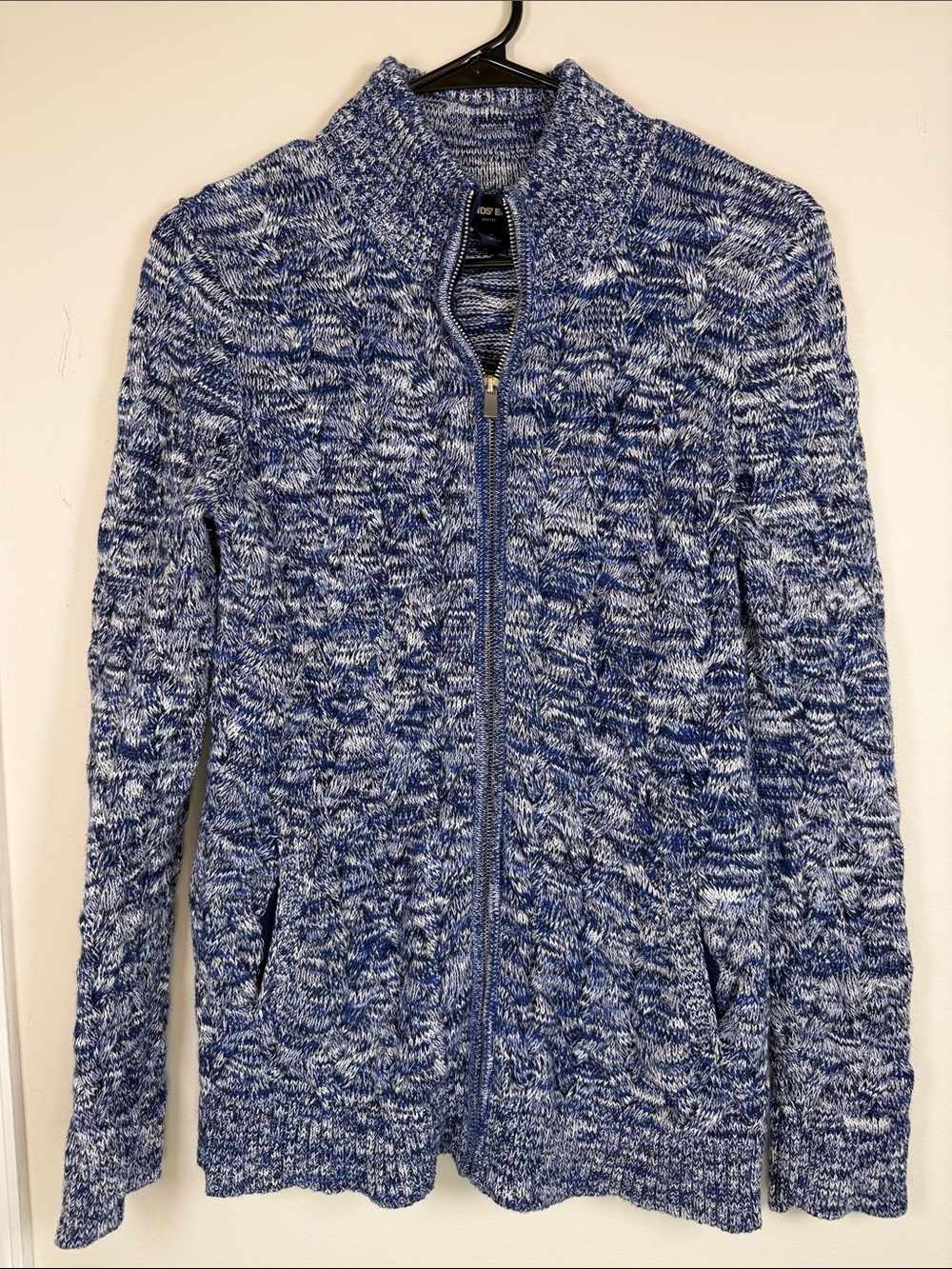 Lands’ End Drifter 100% Cotton Blue Marled Zip Cardigan Sweater S